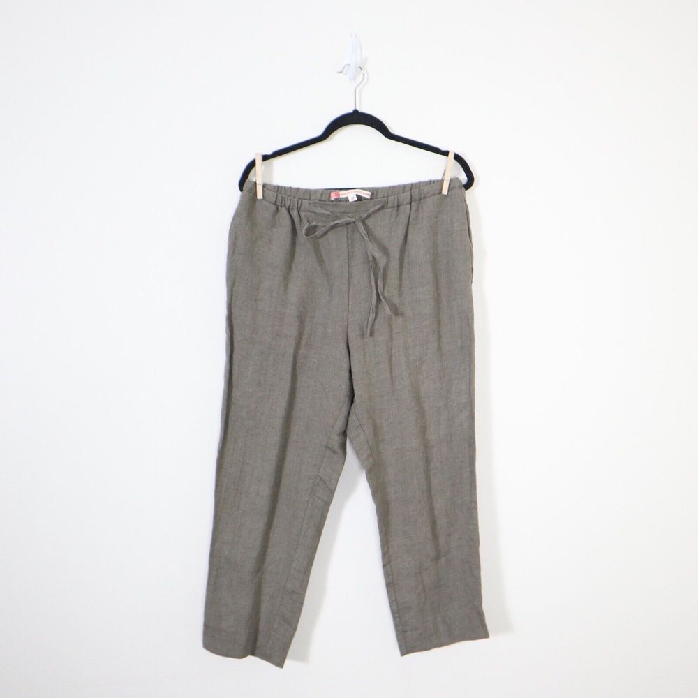 South Street Linen Size 2P High Rise Cropped Pants Tapered Leg Taupe Tan Brown